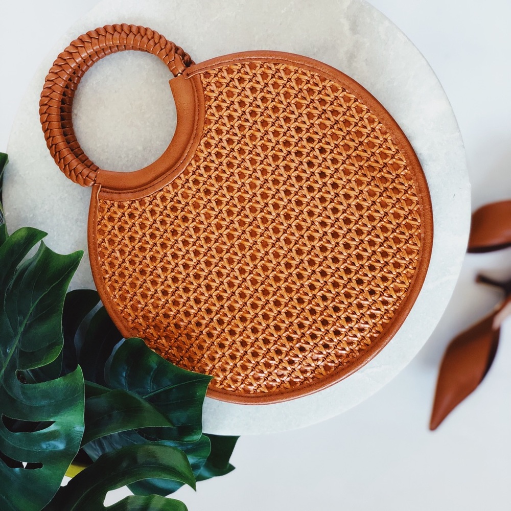🆕Mimo Brown Woven Circle Top Handle Bag - Picture 7 of 8
